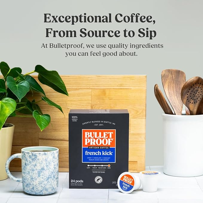 Bulletproof French Kick Dark Roast Single Serve Pods, 24 Count, 100% Arabica Coffee, Clean Coffee
