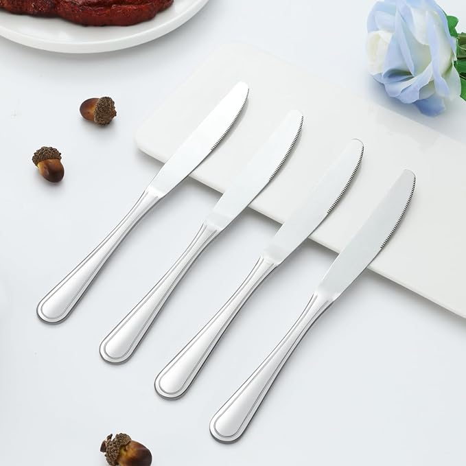 Dinner Knives Set of 24, 9??Knives Set, Butter Knives with Pretty Line Handle, Sharp Knives Set