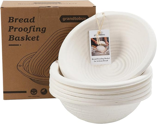 6x 10inch Round Pulp Sourdough Banneton Bread Proofing Basket Brotform Baking Supply with 30pcs