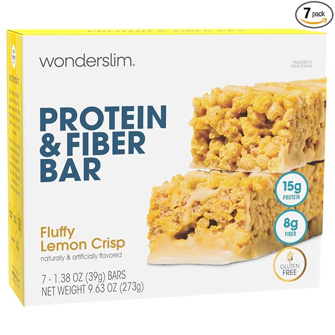 Wonderslim High Fiber Protein Bars, Fluffy Lemon Crisp | 15g Protein, 8g Fiber | Low Sugar, Low
