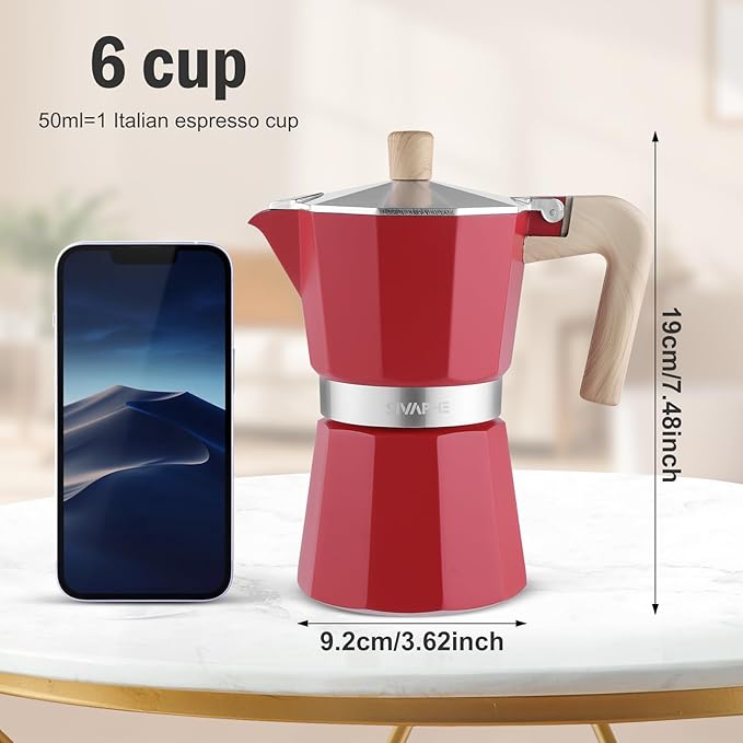 Sivaphe Aluminum Moka Pot 6 Espresso Cups, Percolator Espresso and Coffee Maker, Portable Stovetop