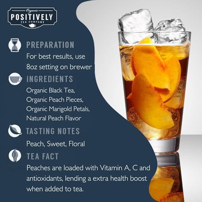 Organic Positively Tea Company, Juicy Peach Black Tea, K-Cup Compatible, 24 Pods