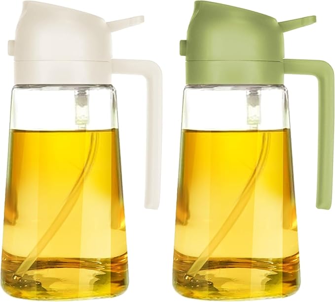 Oil Sprayer for Cooking 2 in 1, 470ml/16oz, Oil Spray & Dispenser Glass Bottle, Food-grade material