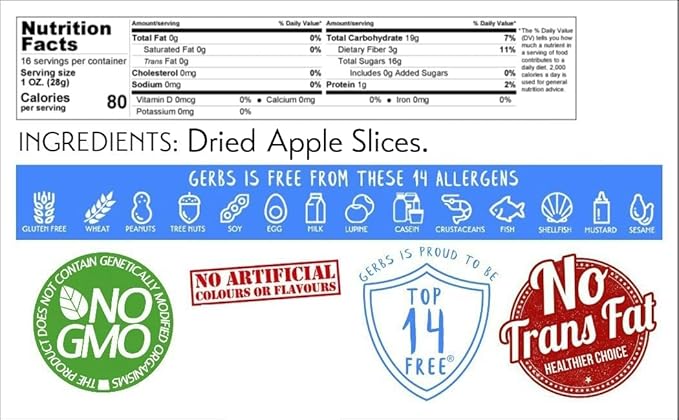 Gerbs Dried Apple Slices 1 lb. | Unsulfured, No Sugar Added, Preservative-Free | Naturally Sweet &