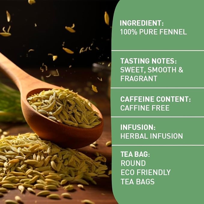 HANDPICK, Fennel Tea Bags (100 Herbal Tea Bags) Caffeine Free, Gluten Free & Non GMO | Round Eco