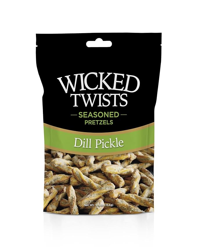 Wicked Twists Dill Pickle Seasoned Pretzels Twists 5.5 oz (1 Pack) Snack Pretzel Sticks Rods, Bold