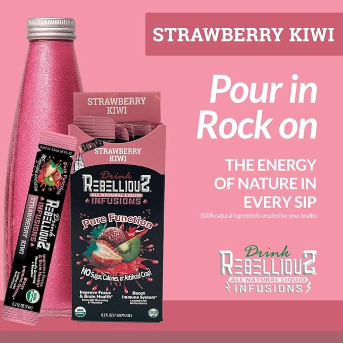 Rebellious Strawberry Kiwi Organic Drink Mix ??Organic 0 Calorie Energy Drink Mix | Monk Fruit &