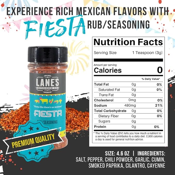Lane's Fiesta Taco Seasoning Mix, All-Natural Keto Taco Seasoning, Chicken Taco Seasoning Mild, No