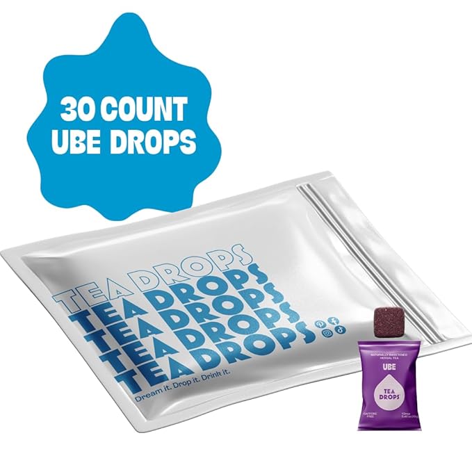 Tea Drops 30 Bulk Pack Organic Ube Bagless Tea - Loose Leaf, Lightly Sweetened, On-The-Go.