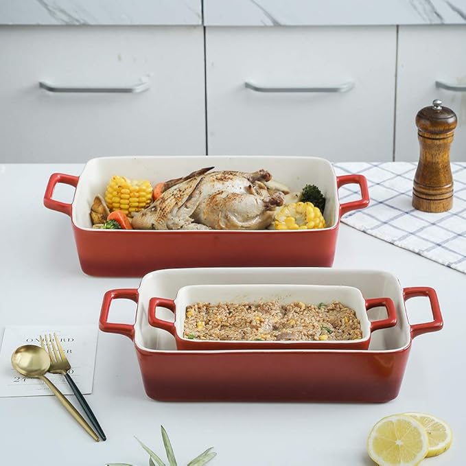 KOOV Bakeware Set, Ceramic Baking Dish, Rectangular Baking Pans Set, Casserole Dish for Cooking
