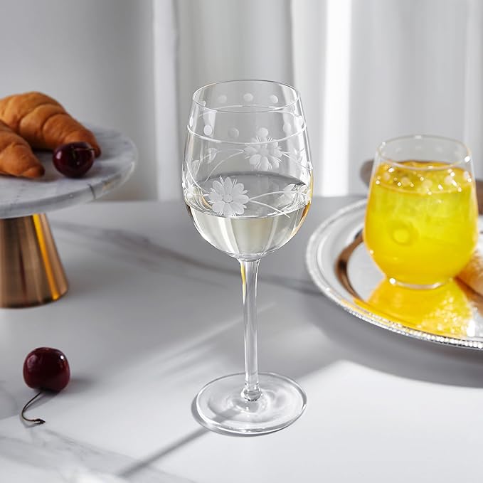 Premium Delight Wine Glasses Set of 4,15 oz – Hand-Blown with Etched Long Stem, Classic Glassware