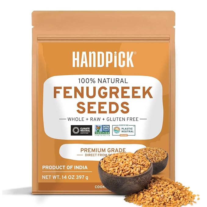 HANDPICK Fenugreek Seeds (14oz) ALL NATURAL Fenugreek - Indian Origin Whole Methi Seeds (Trigonella
