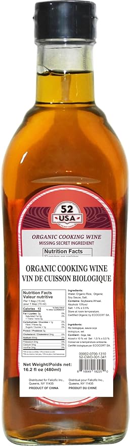 52USA Organic Shaoxing Rice Cooking Wine 16.2oz(480ml), Chinese Asian Cooking Wine, Shao Hsing Rice