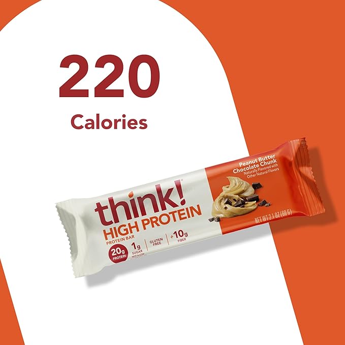 think! Protein Bars, High Protein Snacks, Gluten Free, High Fiber, Peanut Butter Chocolate Chunk