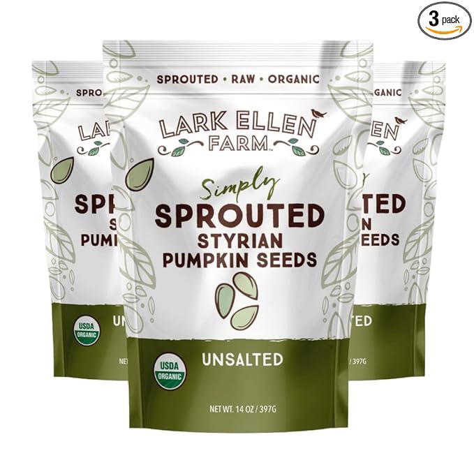 Lark Ellen Farm Sprouted Organic Pumpkin Seeds, Unsalted Raw Pumpkin Seeds Organic, Pepitas, Vegan