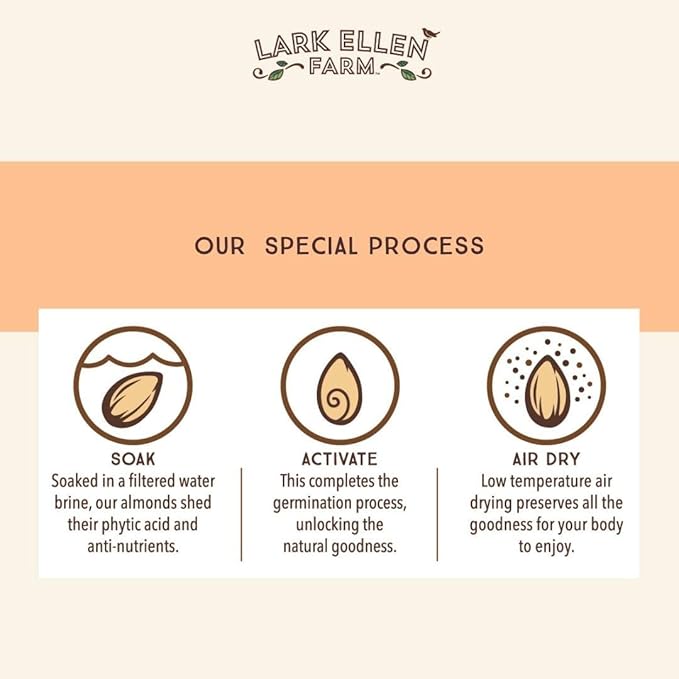 Lark Ellen Farm Raw Almonds, Sprouted Unsalted, Steam Pasteurized, Certified USDA Organic