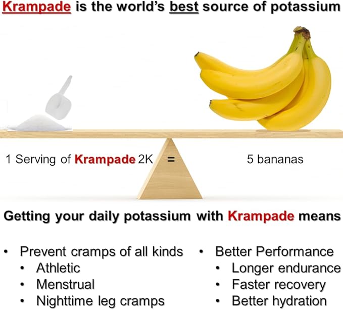 Electrolytes Powder Potassium Supplement - 2000 mg K+, >2X More Than Coconut Water | Cramp Relief