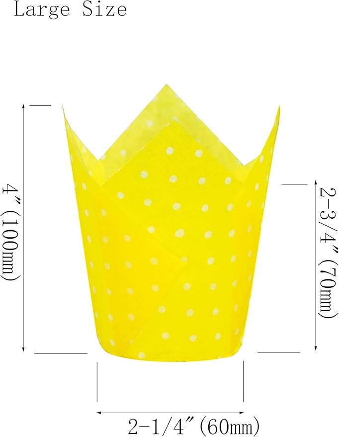 Large Muffin Greaseproof paper Baking cupcake cups, 2-1/4" x 4" Yellow printed with Polka Dot Tulip