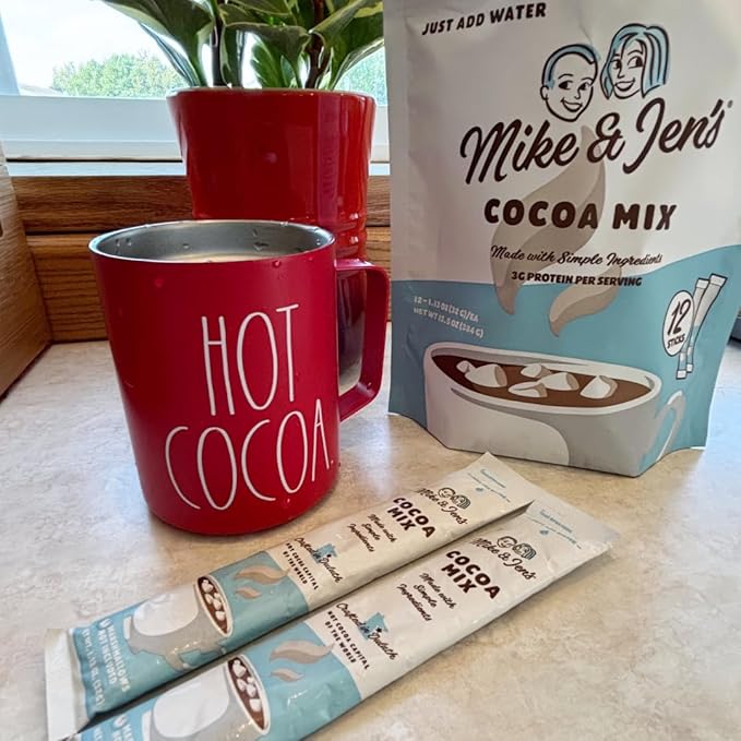 Mike & Jen's Hot Cocoa Mix Single Serve Sticks. 5 Simple Ingredients. 12 Servings