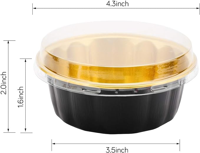 Beasea Disposable Ramekins 8oz, 100 Pack Black Gold Aluminum Foil Cups with Lids, Disposable Creme