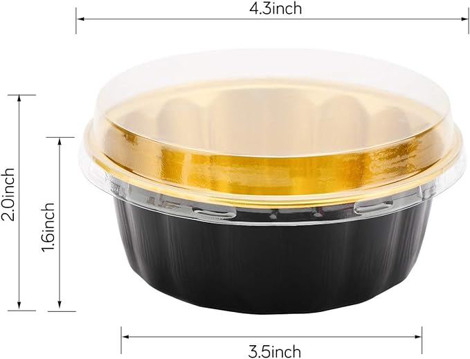 Beasea Disposable Ramekins with Lids, 8 oz 50 Pack Black Gold Aluminum Foil Cups, Disposable Creme