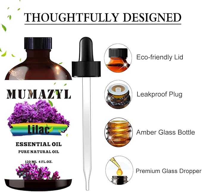 Lilac Essential Oil, Lilac Oil 4 Fl Oz 120ML for Diffuser Humidifier Yoga Cleaning DIY Candle Soap