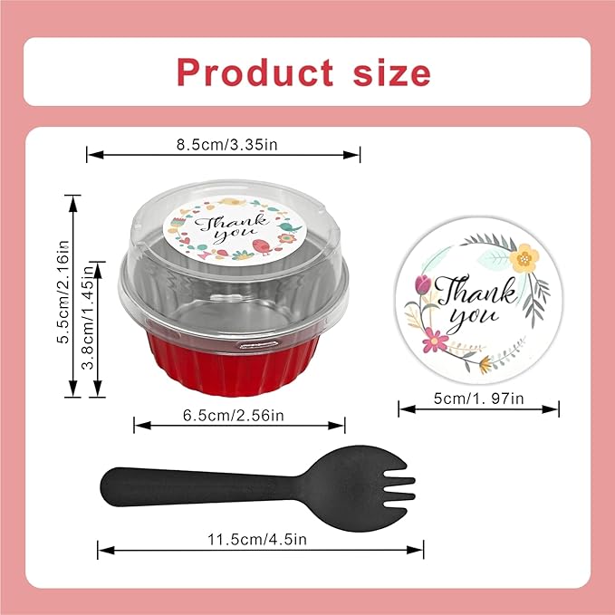100 Pcs Aluminum Foil Baking Cups with Lids,5oz cupcake liners with lids,Disposable Ramekins Mini