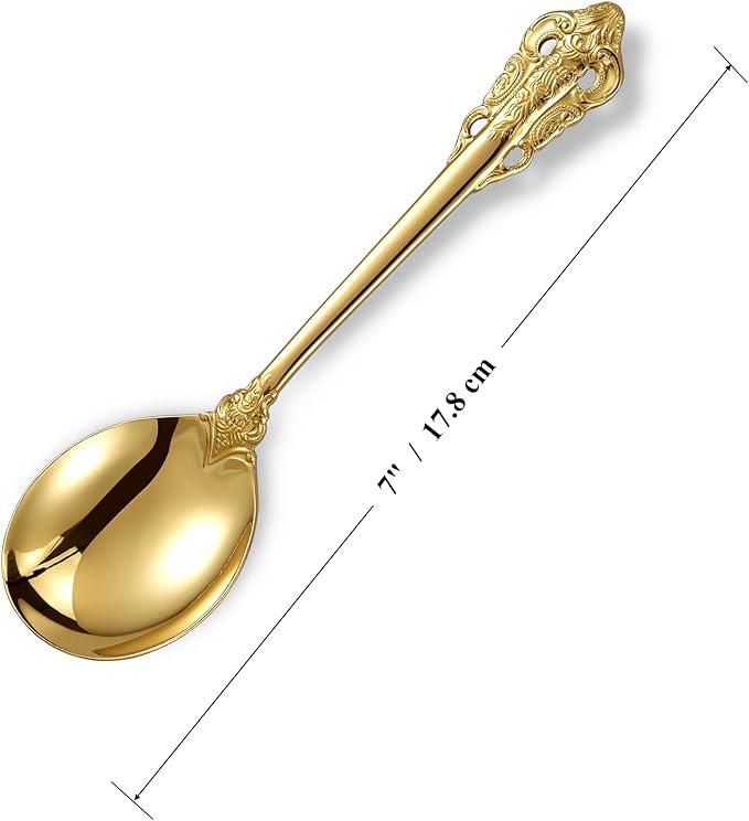 KEAWELL Gorgeous Round Soup Spoon, Set of 4, 18/10 Stainless Steel, Luxury Bouillon Spoon