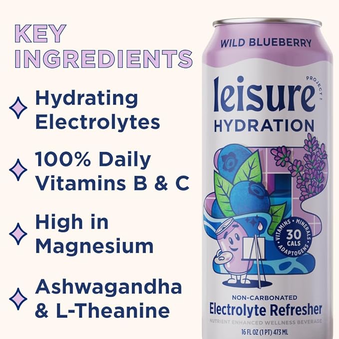 Leisure Hydration Non-Carbonated Electrolyte Refresher, Wild Blueberry Flavor - Low Sugar Nutrient