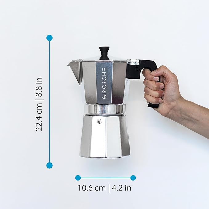 GROSCHE Milano Stovetop Espresso Maker Moka Pot 9 espresso cup, 15.2 oz, Silver Cuban Coffee Maker