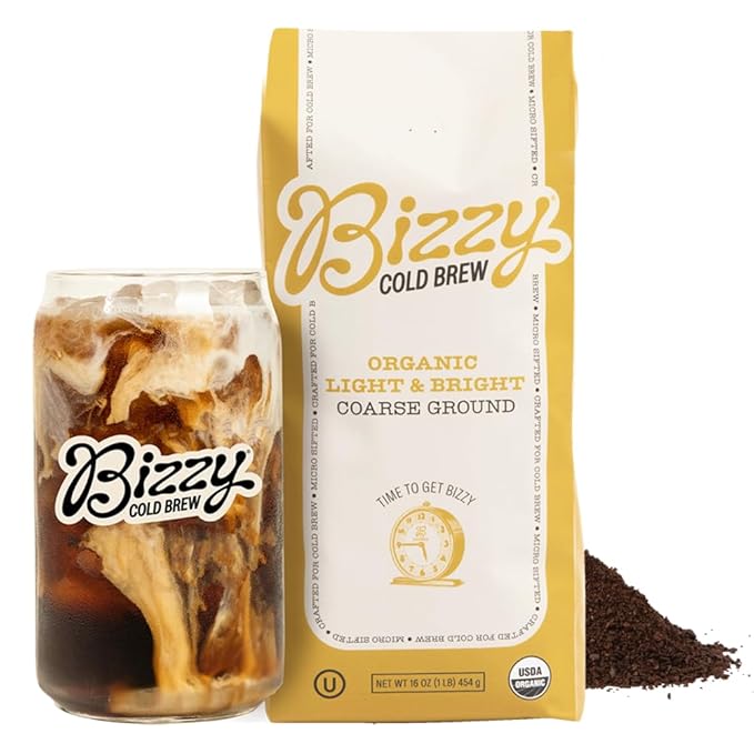 Bizzy Organic Cold Brew Coffee | Light & Bright Blend | Coarse Ground Coffee | Light Roast | Micro