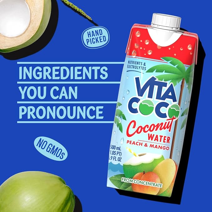 Vita Coco Coconut Water, Peach & Mango - Naturally Hydrating Electrolyte Drink - Smart Alternative