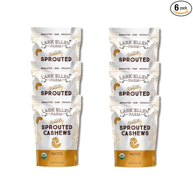 Lark Ellen Farm Whole Cashews, Salted Raw Sprouted Nuts, Certified USDA Organic, Gluten-Free, Vegan