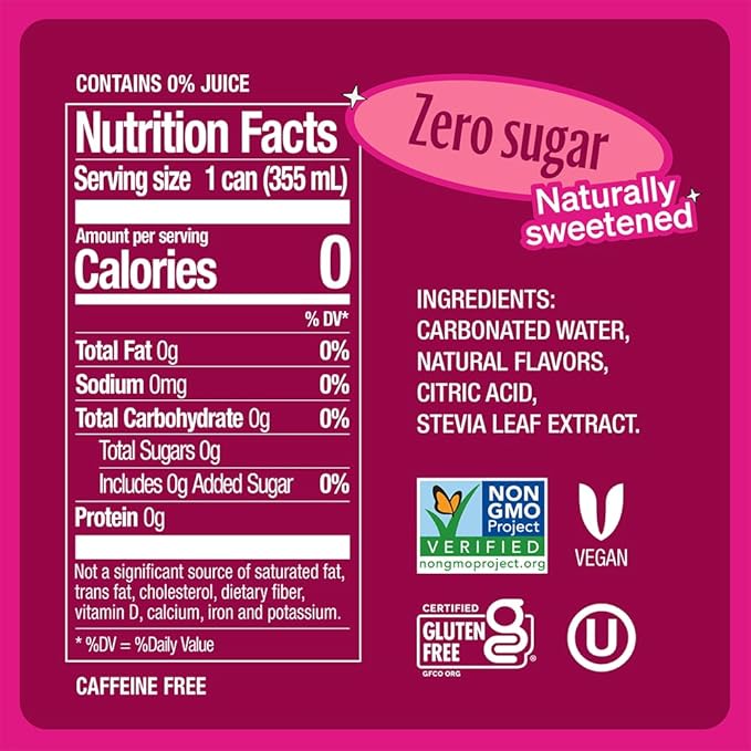 Zevia Zero Sugar Soda, Cran-Raspberry, 12 oz Cans (24-Pack) ??Naturally Sweetened, Non-GMO Project