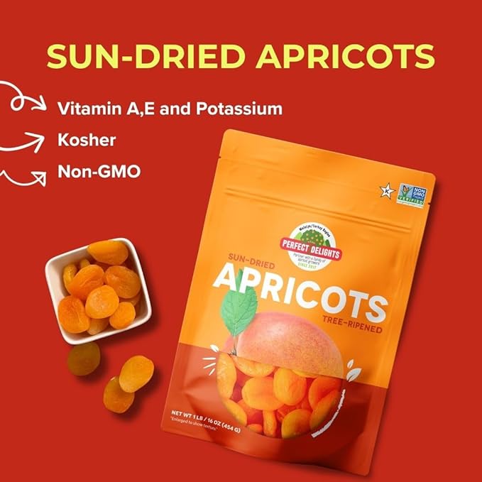 Perfect Delights Sun-Dried Turkish Apricots, Vegan & Healthy Fruit Snack for Kids and Adults