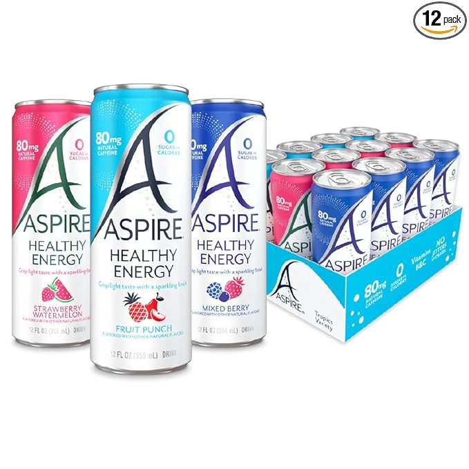 ASPIRE® The Fan Favorite Variety Pack, Healthy Energy Drink 80mg Natural Caffeine, Zero Sugar No