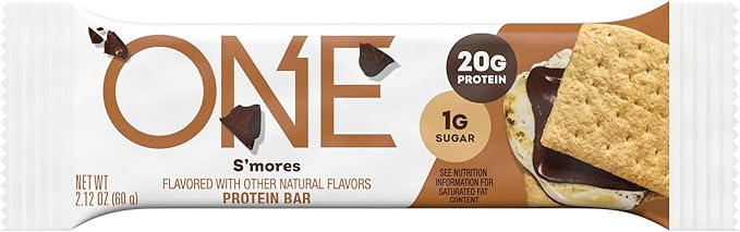 ONE Protein Bars, Smores, Gluten Free with 20g Protein and 1g Sugar, Pantry Staples, 2.12 oz (12