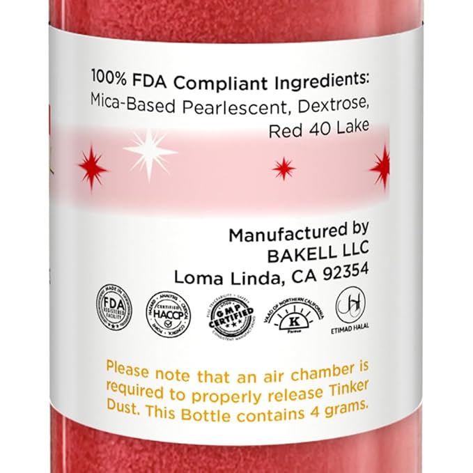 Bakell - Classic Red Tinker Dust (4g, 1x Mini Spray Pump) Edible Glitter for Food, Desserts, and