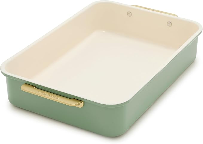 GreenPan Bakeware Rectangular Cake Pan, Ceramic Nonstick Baking Pan, PFAS & BPA Free, Gold Handles
