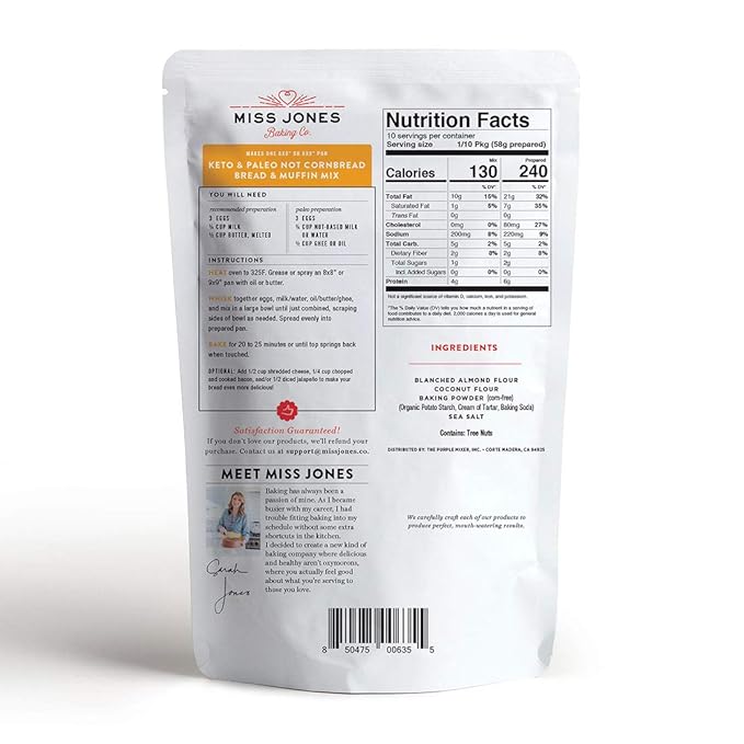 Miss Jones Baking Not Cornbread Muffin Mix - Almond Flour, Gluten Free, Low Carb, No Sugar Added