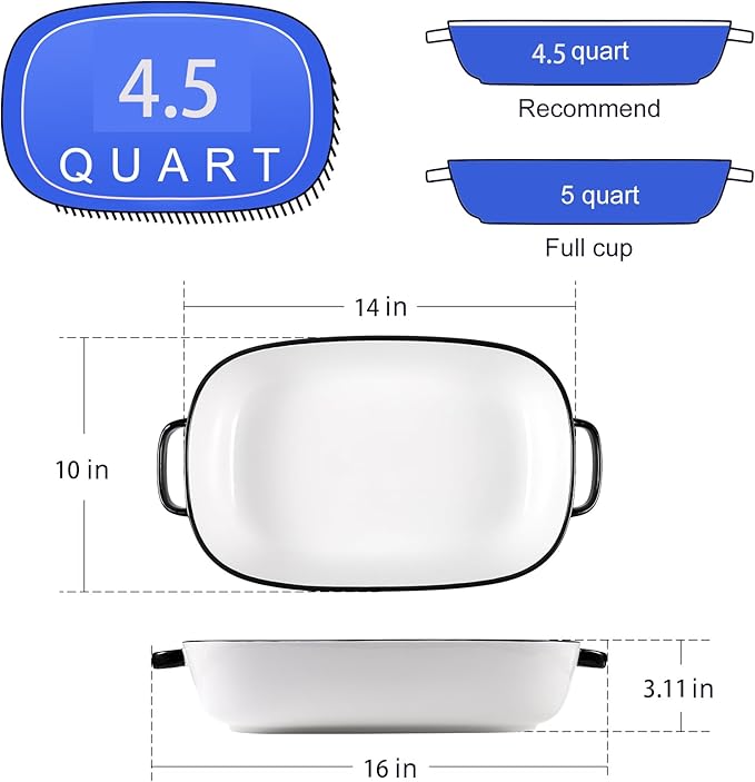 4.5 Quart Ceramic Baking Dish,Serving Bakeware for Casserole,Lasagna,Gratin,Broiling,Roasting,and