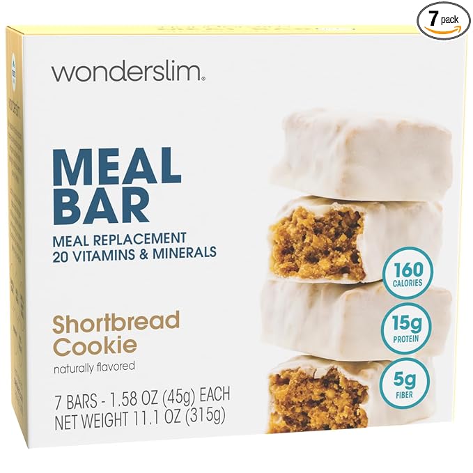 WonderSlim Meal Replacement Protein Bar, Shortbread Cookie, 15g Protein, 20 Vitamins & Minerals