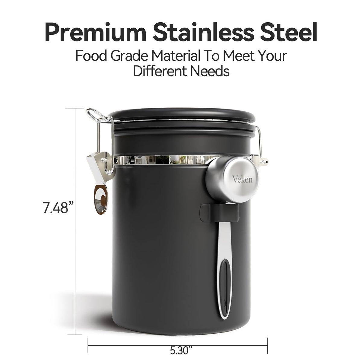 Veken Coffee Canister with Window, Airtight Stainless Steel Container, 22OZ