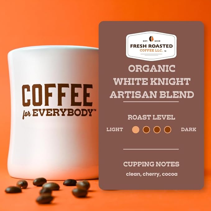 Fresh Roasted Coffee, Organic White Knight | USDA Organic, Kosher | Light Roast 2 lb (32 oz), Whole