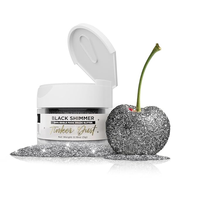 Bakell - Black Shimmer Tinker Dust (5g, 1x Jar) Edible Glitter for Food, Desserts, and Beverages!