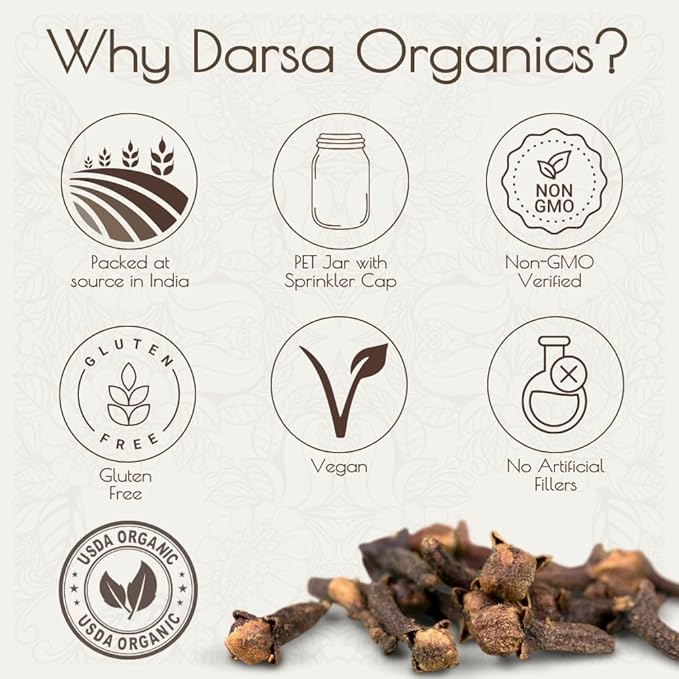 Darsa Organics Cloves Powder 3.5 oz - USDA Organic Ground Cloves from India, Aromatic, Non-GMO
