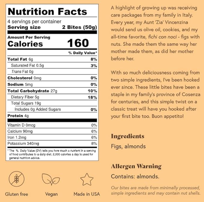 Fichi Fig and Nut Bites, a Wholesome and Delicious Gluten-Free Italian Fruit and Nut Snack, 3.5oz