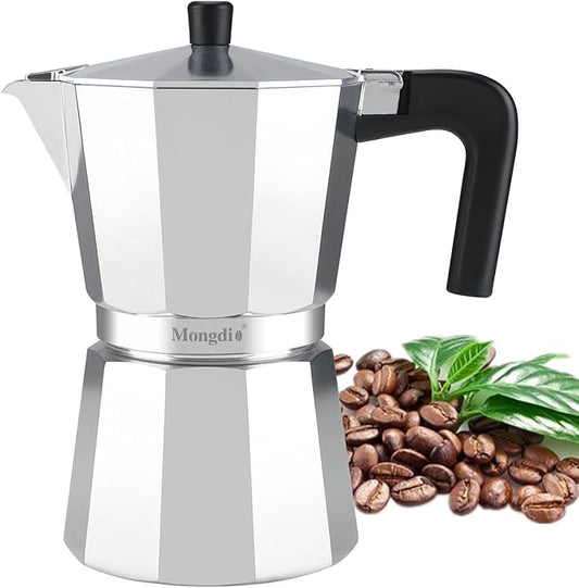 Mongdio Stovetop Espresso Maker Moka Pot, Stove Top Cuban Coffee Maker, Italian Greca Mocha Pot, 6
