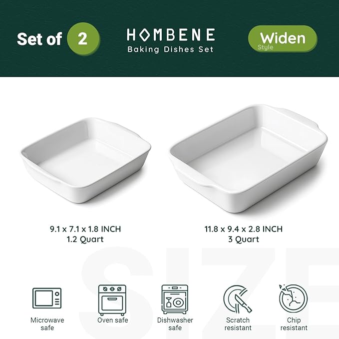 Casserole Dish Set for 2，Ceramic Baking Pan, Ceramic Baking Dish, Bakeware for Baking, Kitchen