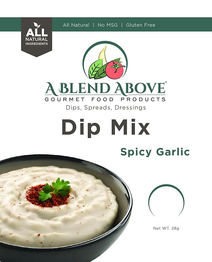 A Blend Above Spicy Garlic Dip Mix for Gourmet Appetizers for Parties, 1 oz Packet (3 Pack), Spicy